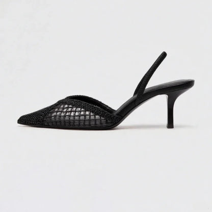 Mesh Woven Heeled Sandals Women Sexy Pointed Toe Back Strap Thin High Heels Comfortable Elegant Designer Shoes for Women Pumps