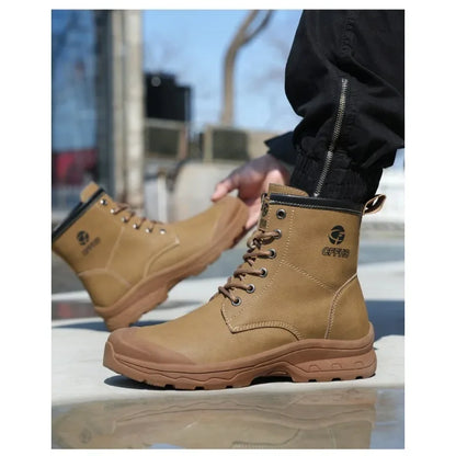 High End Microfiber Men's Work Boots with Steel Toe Caps for Anti Smashing and Anti Puncture, Kevlar Anti Puncture
