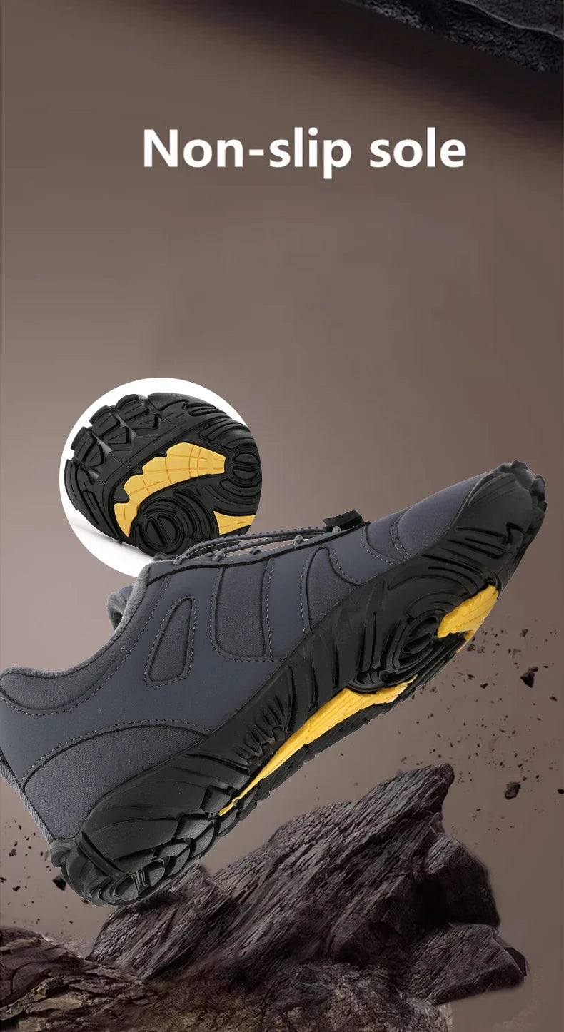 Men's Winter Warm Barefoot Shoes Waterproof Wide Toe Non-Slip Rubber Sole Plush Lined Hiking Shoes Outdoor Sneakers Running Shoe