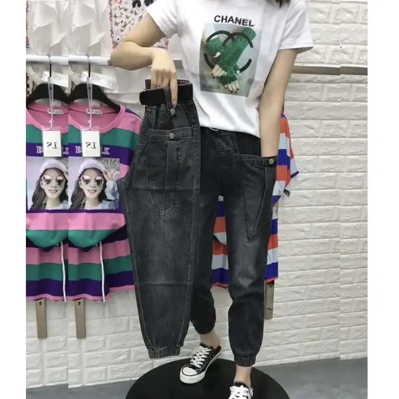 Calça Jeans Feminina Elástico na Cintura com Amarração no Tornozelo
