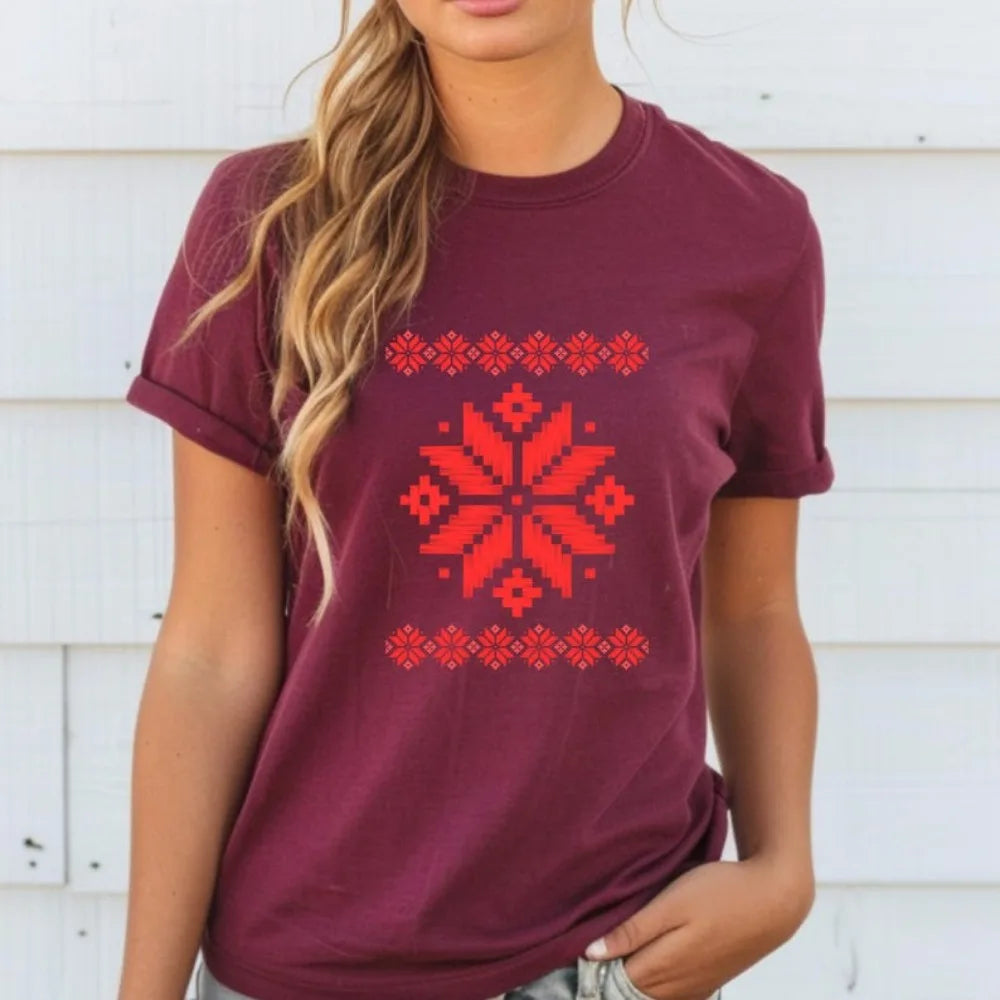 Shirt Ornament Print Shirt Ukraine Shirt Ukrainian T-shirt Gift for Women High Quality Cotton Tops Creativity Style