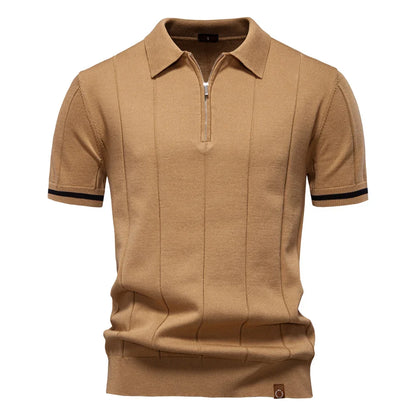 Men's Solid Color Sport Zipper Polo Shirt Athletic Social Polo Shirts for Men Office Slim Fit Polo