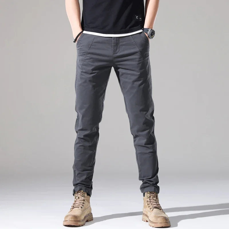 Spring New Men Casual Pants Slim Fit Stretch Arrivals Fashion Button Desinger Men's Streetwear Brand Male Clothing