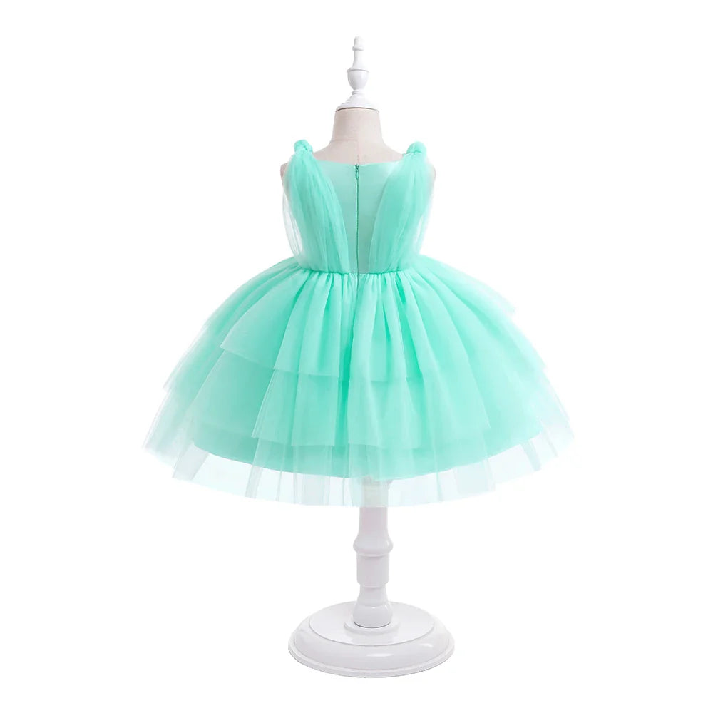 Summer Bow Bridemaid Party Girls Dresses Elegant Tulle Birthday Wedding Princess Dress for Girl New Years Prom Christmas Costume