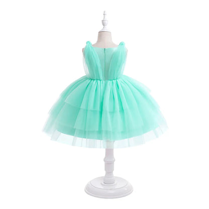 Summer Bow Bridemaid Party Girls Dresses Elegant Tulle Birthday Wedding Princess Dress for Girl New Years Prom Christmas Costume