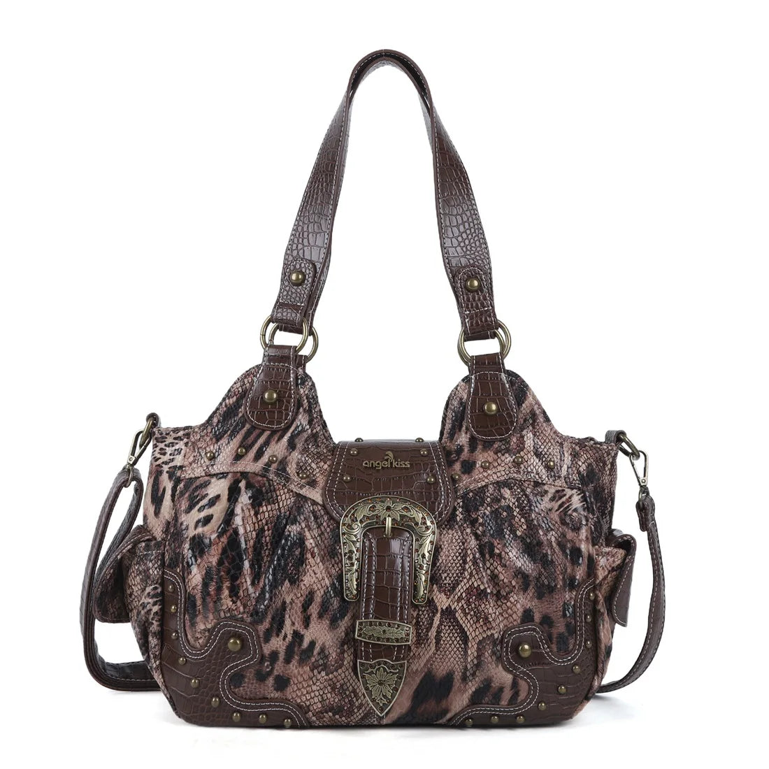 Women Handbag Stitching Leopard Top-handle Shoulder Bag PU Dumpling Pack Multi-pockets Shoulder Bags Phone Money Pack