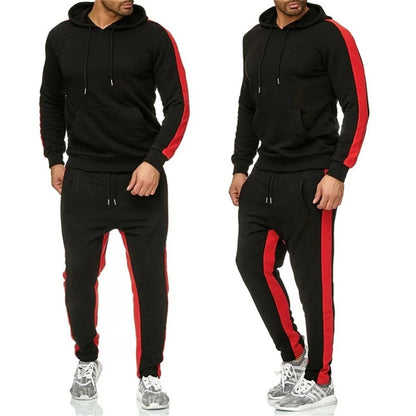 Casual autumn and winter long-sleeved men's 2-piece sports suit color block striped breathable sports suit