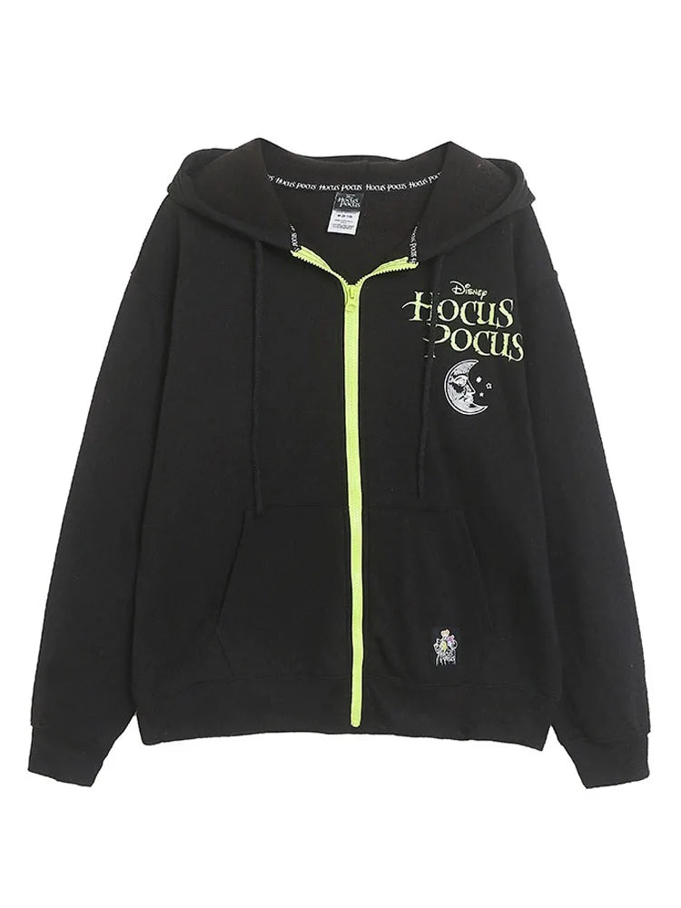 Fleece Hooded Sweatshirt Women Zip Up Hoodies Jacket Halloween Casual Cartoon Jumper Top Female Streetwear