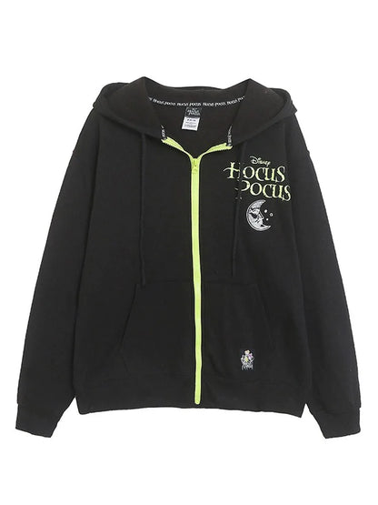 Fleece Hooded Sweatshirt Women Zip Up Hoodies Jacket Halloween Casual Cartoon Jumper Top Female Streetwear