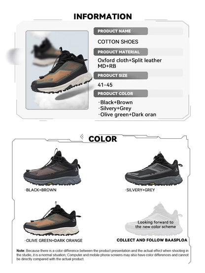 Men Hiking Shoes Outdoor Waterproof Resistant Sneakers Male Winter Comfort Plush Warm Casual Walking Shoes Non-Slip