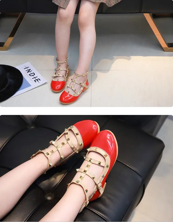 Girls Shoes Spring Children Shoes Girl Rivets Princess Autumn Toddler Girls Kids Flat Shoes T-Tied Style Girls Summer Sandals