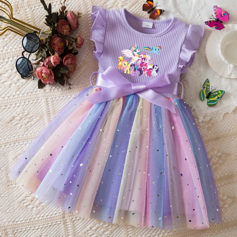 My Little Ponys Girls Dress for Sequins Toddler Girls Rainbow Tulle Sweet Kids Princess Dress for Girls Party Gift