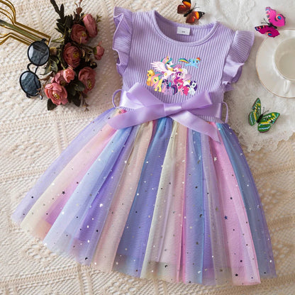My Little Ponys Girls Dress for Sequins Toddler Girls Rainbow Tulle Sweet Kids Princess Dress for Girls Party Gift
