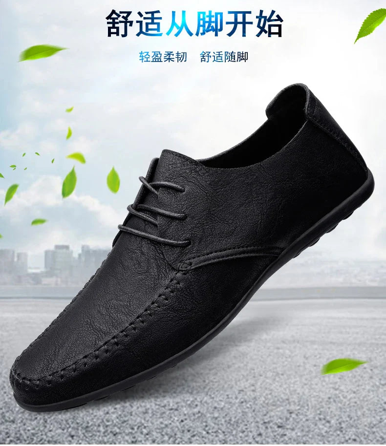 Men's leather shoes soft soles four seasons plus size casual leather shoes fashion trendy youth party Versatile driving shoes