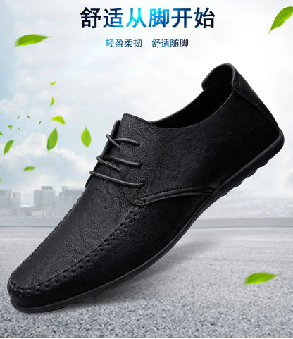 Men's leather shoes soft soles four seasons plus size casual leather shoes fashion trendy youth party Versatile driving shoes