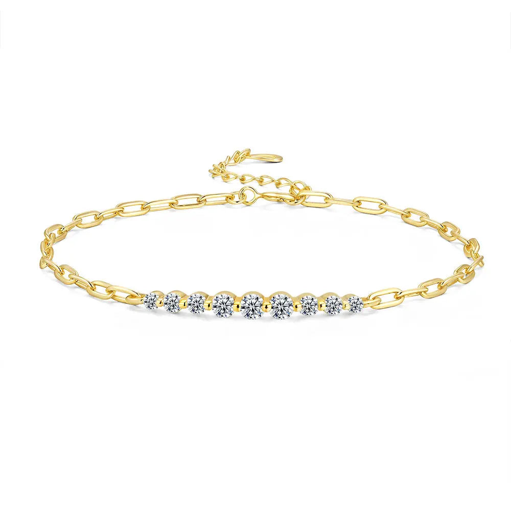 Dainty Full 2/2.5/3mm D Color Moissanite Diamond Link Bracelet for Woman 925 Silver Plated 18k Adjustable Chain Bracelets