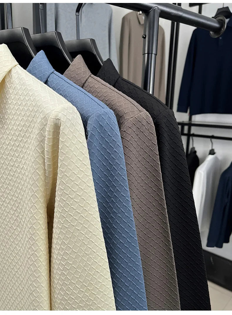 High quality fashion long sleeve polo shirt men's autumn new brand striped jacquard design Korean casual luxury lapel T-shirt