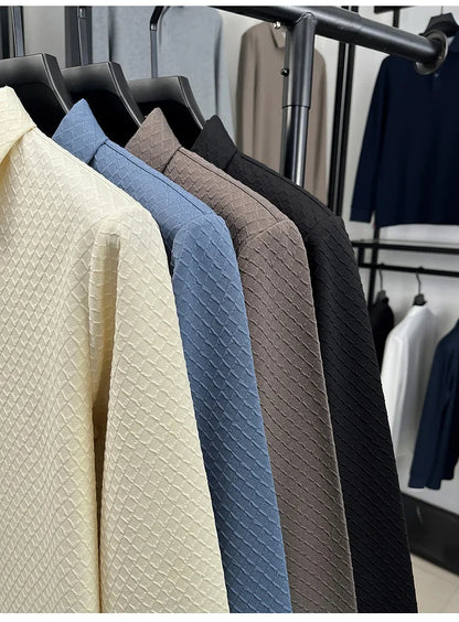 High quality fashion long sleeve polo shirt men's autumn new brand striped jacquard design Korean casual luxury lapel T-shirt