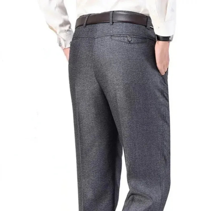 Men's Business Casual Pants Lightweight Summer Thin Autumn Thick Gentle Trousers Male Brand Fashion Suit Pant Solid Black Grey
