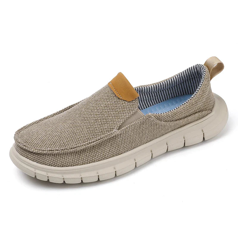 Sapatilhas casuais masculinas de lona estilo britânico, para uso externo, mocassins, moda slip-on, sapatilhas macias e simples, confortáveis, feitas à mão, sapatos de barco para dirigir, sapatos de grife