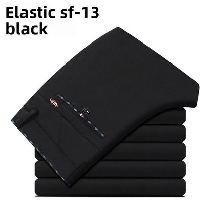 Elastic Waist Dress Pants Men, Professional Office Trousers Wrinkle Resistant, Spring Autumn Slim Fit Thin Business Chino Pants