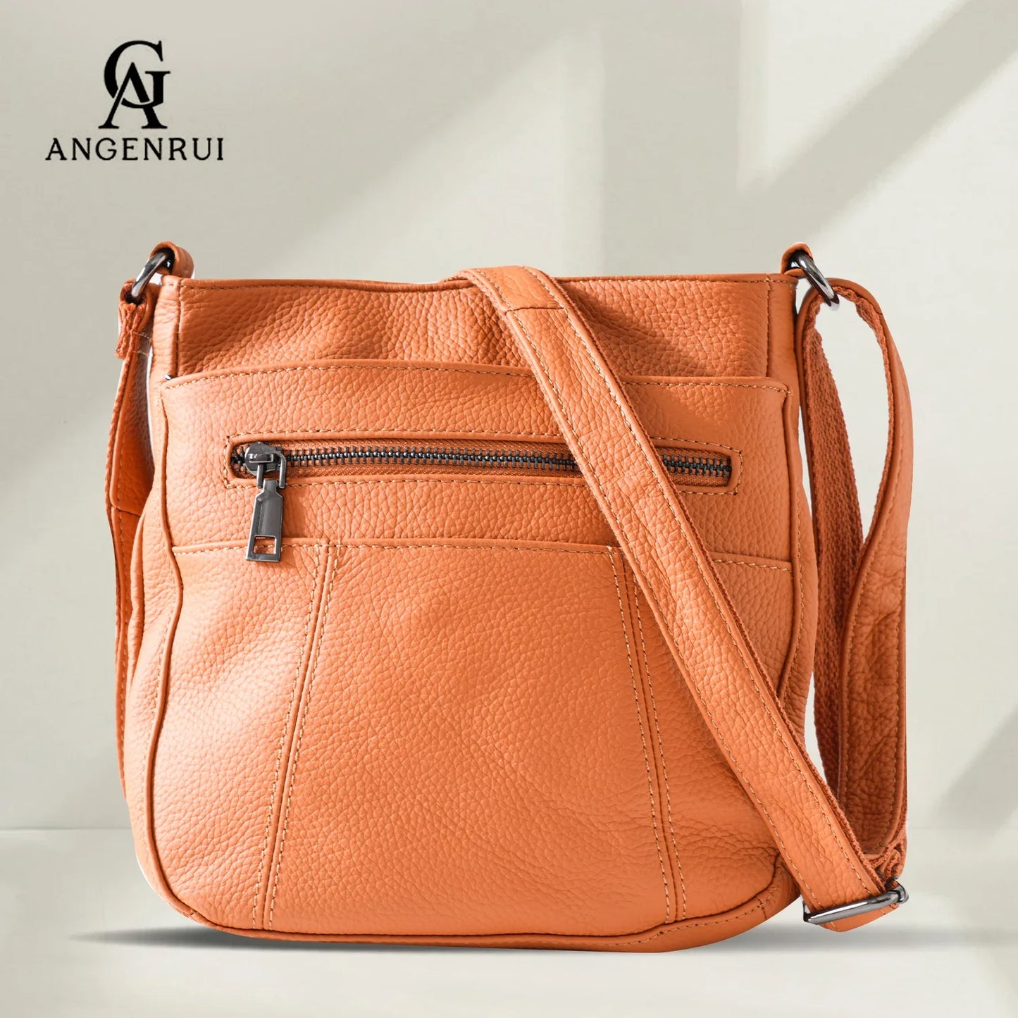 New Genuine Leather Women's Bag Casual One Shoulder Crossbody Bag Multi Pocket Messenger Bag