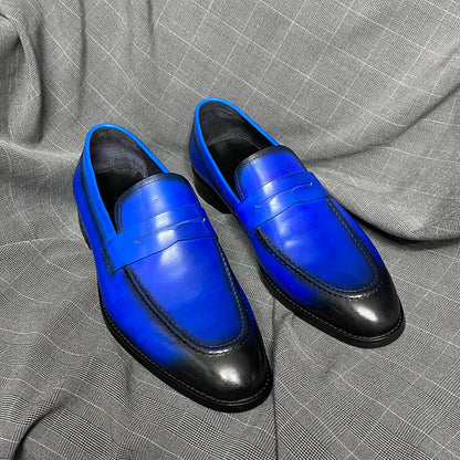 Luxury Brand Slip-On Men's Dress Shoes Genuine Leather Italian Penny Loafers Brown Blue Black Wedding Party Formal Footwear Male