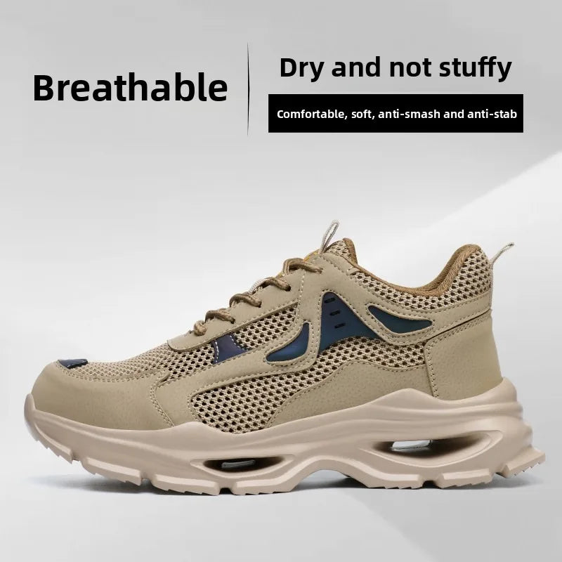 Summer Safety Shoes Anti-puncture Khaki Lightweight Breathable Men's Safety boots Durable Impact Resistant Work Sneaker