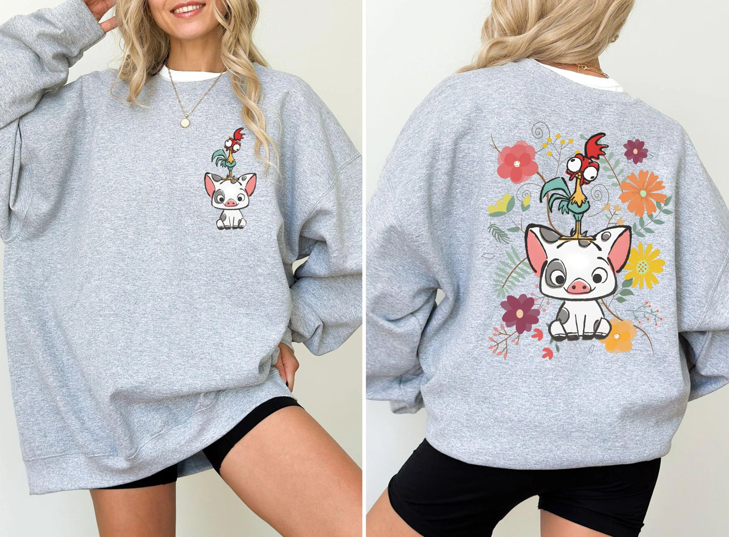 Sweatshirt, Hei Hei and Pua Floral Sweatshirt Moana Princess Disneyland Vacation Sweater, Floral Moana