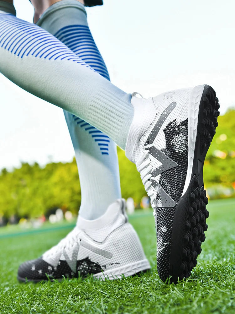 Professional Soccer Shoes TF Broken Nail Teenagers Durable Looking HighTops Training Shoes Adult Outdoors Non Slip FootballShoes