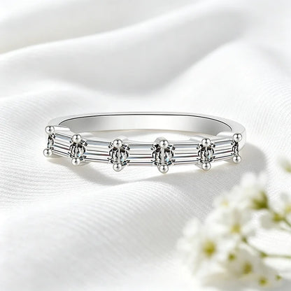 2*4mm Emerald Cut Moissanite Rings 5 Gems Female Wedding Bands for Women Match Diamond Real S925 Sterling Silver Jewelry