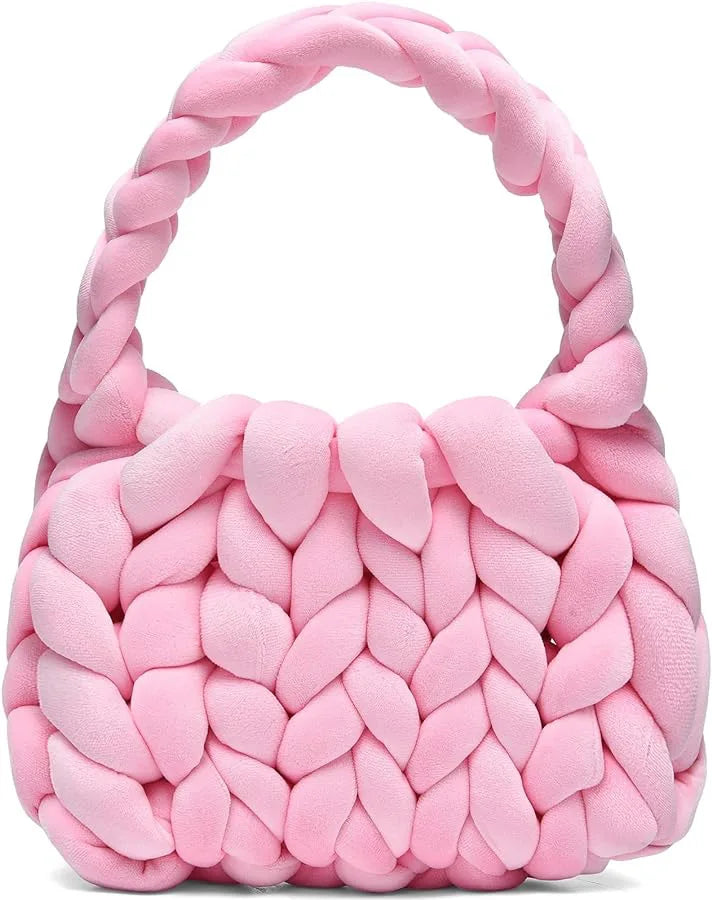 Velvet Bag DIY Hand Woven Bag Crystal Velvet Core Spun Yarn Woven Bag Hand-held Mailman Bag Velvet Handbag New