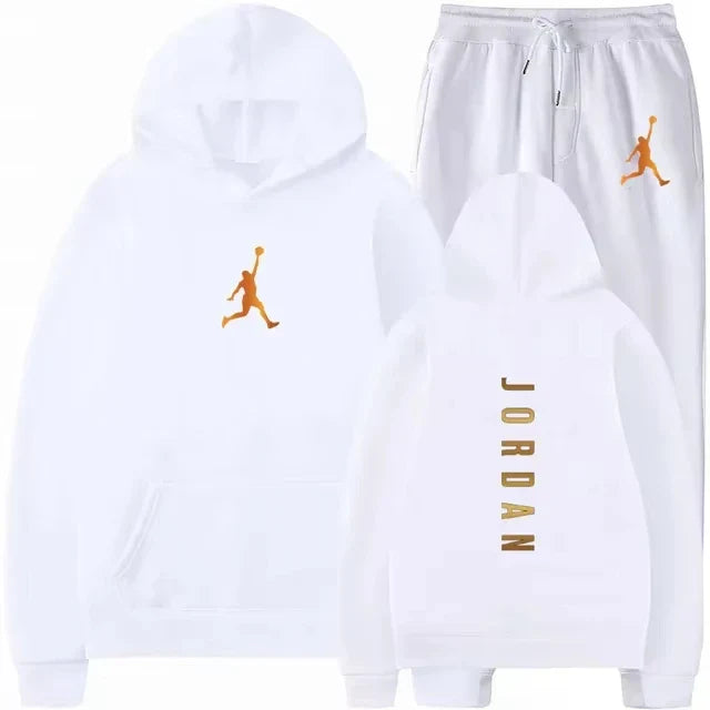 Men's pullovers for autumn and winter, solid-color hoodie + stretch waist jogging pants two-piece set, fashionable outdoor casua