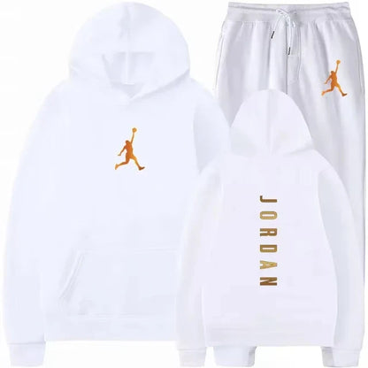 Men's pullovers for autumn and winter, solid-color hoodie + stretch waist jogging pants two-piece set, fashionable outdoor casua