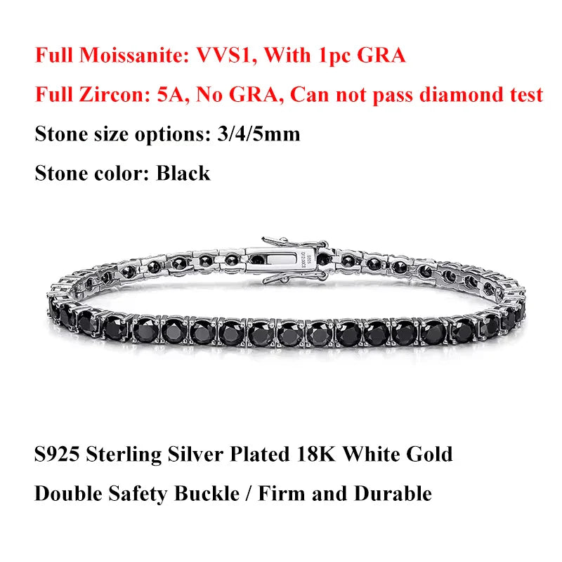 3mm 4mm 5mm Moissanite Tennis Bracelet for Women Men 925 Silver Plated 18k Gold Pass Diamond Tester Link Bracelets Bangle