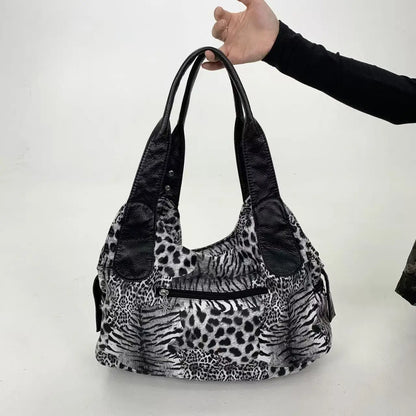 Y2K vintage hot girl personality leopard print shoulder bag with multiple compartments, Maillard crossbody handbag