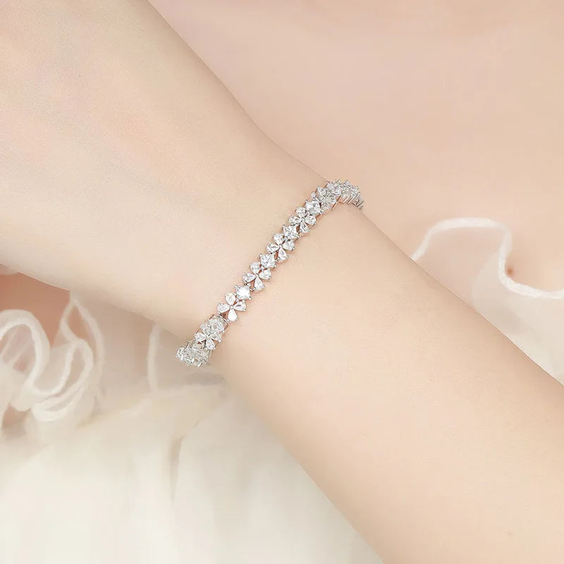 Original Clover Pear Cut Zircon Tennis Bracelet for Women Lady S925 Silver High Carbon Gemstone Link Bracelets Wholesale