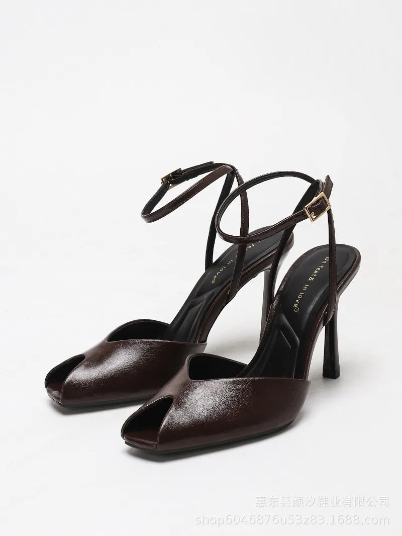 Elegant Peep Toe High Heels Women 2026 New Ankle Buckle Fashion Office Party Shoes Sexy Designer Heeled Sandals Female Pumps