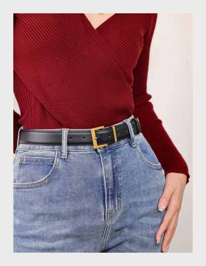 New Luxury Double Genuine Leather Belt for Women Jeans Casual Dress Square Alloy Buckle Ladies Trendy Belts Fashion Waistband