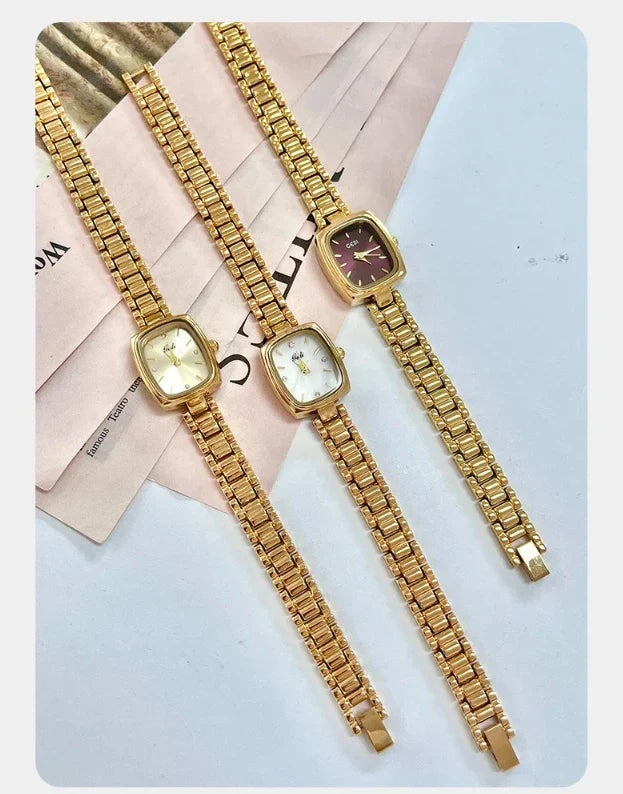 Bracelet Watch Retro TV niche high-end Gold Watches steel strip Waterproof Small Dial Women's Fashion Quartz Clock Wristwatches