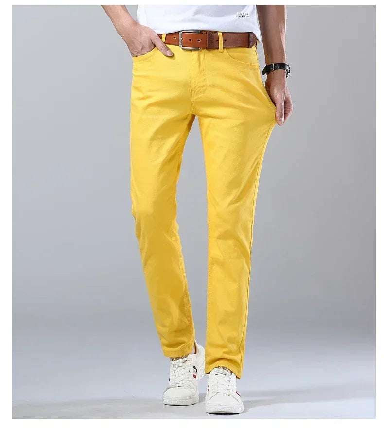 Autumn Jeans Men's New Brand Clothing Fashion Stretch Denim Pants Straight Trousers Male Red Lake Blue Yellow Trousers