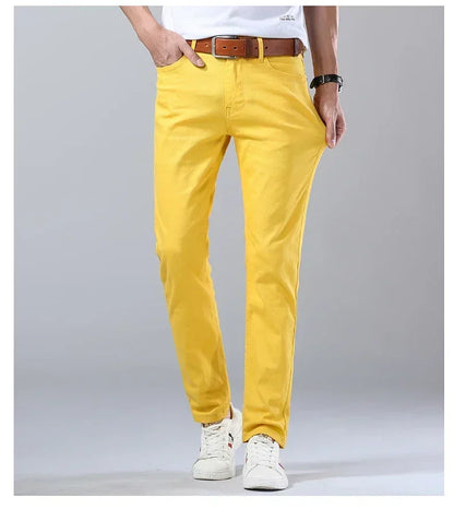 Autumn Jeans Men's New Brand Clothing Fashion Stretch Denim Pants Straight Trousers Male Red Lake Blue Yellow Trousers