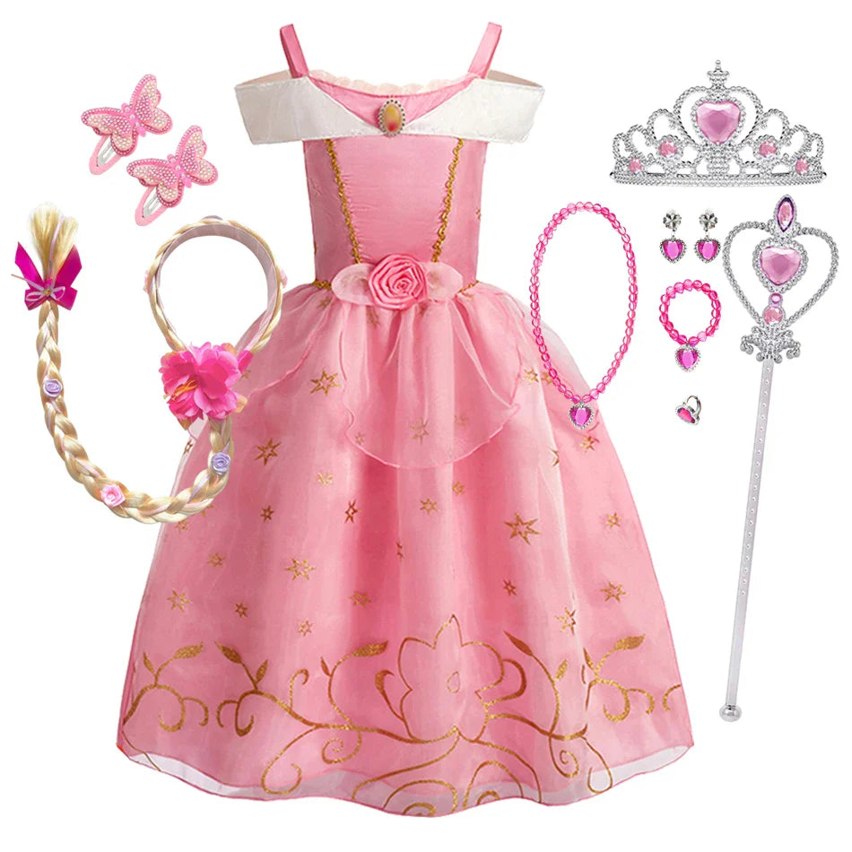 Children Princess Costume Cosplay Dress Girls Halloween Carnival Birthday Outfit Party Sleeping Beauty Ball Gown