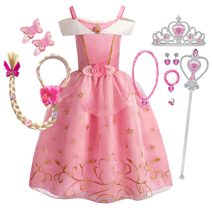 Girls Costume Sleeping Beauty Aurora Princess Party Rapunzel Halloween Snow White Cosplay Costume Kid Cinderella Dress up