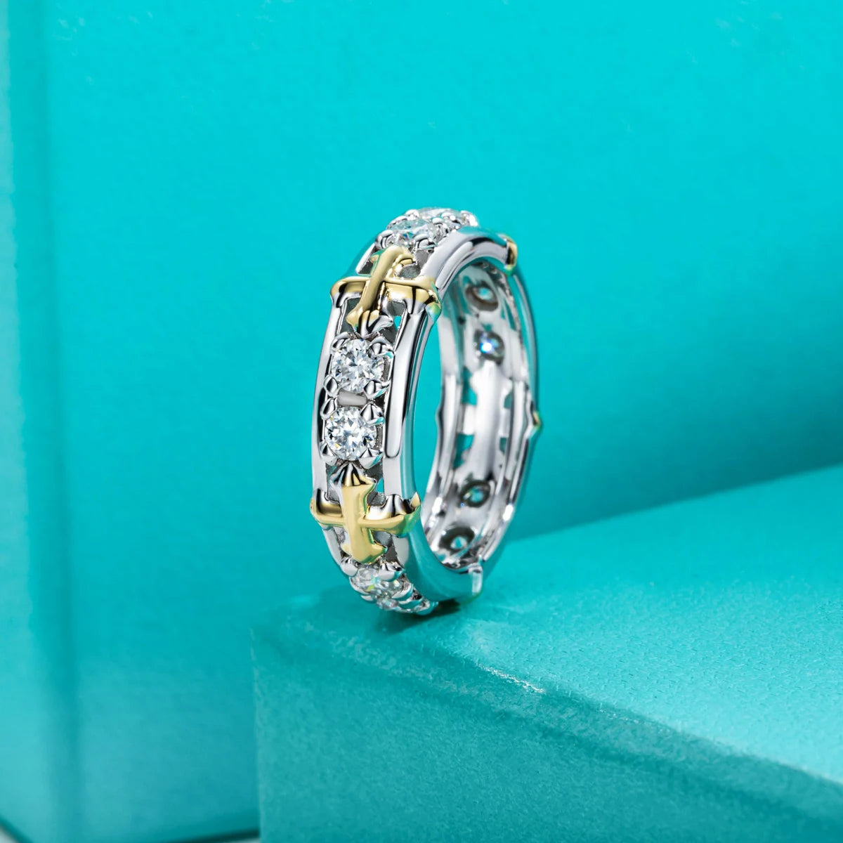 3mm D Color Moissanite Cross Eternity Ring 925 Sterling Silver Color Separation Wedding Band Ring Jewelry Wholesale