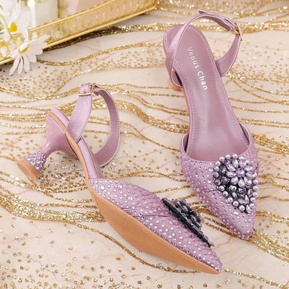 Chic Women's Wedding High Heels - Italian Rhinestone-Embellished Pointed-Toe Design for Elegant Events - Offered in Plus Sizes