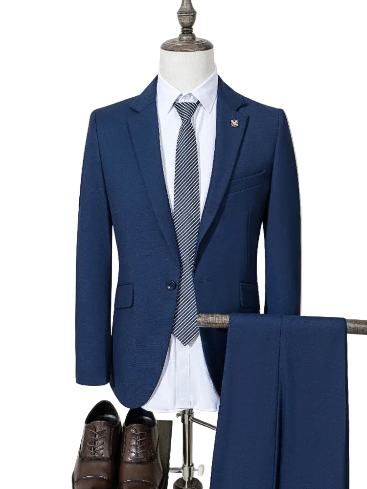 High Quality Men's Suit Slim Fit Solid Color Suit Formal Business Office Single Breasted Coat Pants 2 Pieces Set