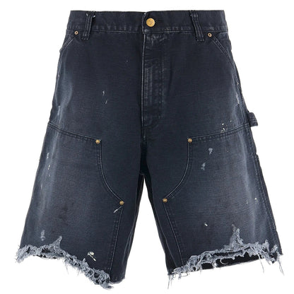 Black Nice Washed Damaged Saint DOUBLE KNEE Zipper Denim Shorts Men Women Oversized Shorts