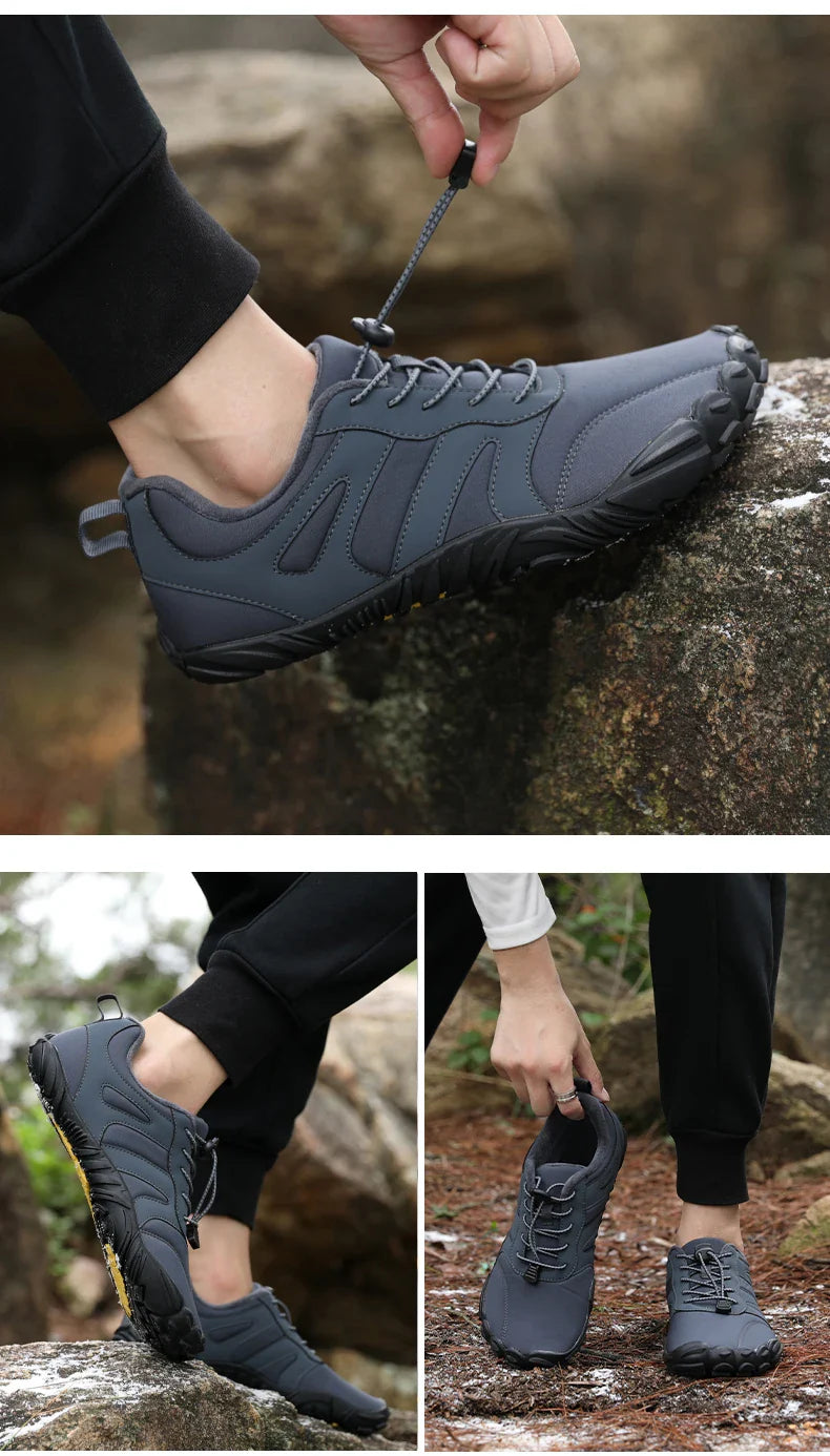 Men's Winter Warm Barefoot Shoes Waterproof Wide Toe Non-Slip Rubber Sole Plush Lined Hiking Shoes Outdoor Sneakers Running Shoe