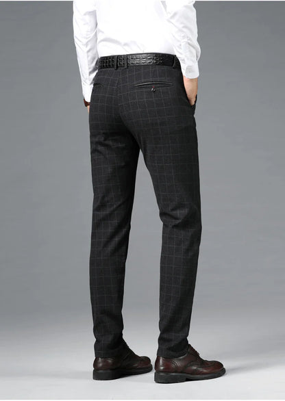 Spring Summer Business Men's Casual Pants Fashion Grid Design Versatile Comfortable Slim Straight Legs Elastic Male Trousers